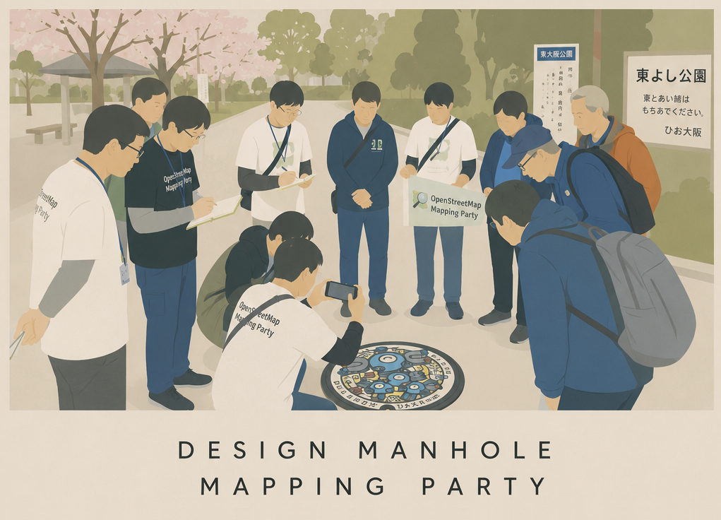 Designed manhole mapping party illustration